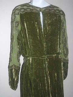 Stunning Vintage 1920s 30s Green Velvet Dress Gown  