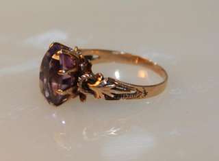 12k Victorian Rose Gold Amethyst Ring Oval Stone Gorgeous   
