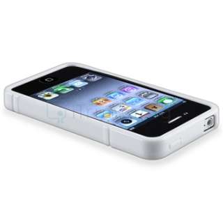 White S Shape Rubber TPU Soft Case Cover+DC Car Charger For iPhone 4 