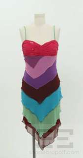 Sue Wong Multi Colored Layered Silk Sleeveless Dress Size 4  
