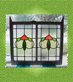 Antique Stained Glass Window 4 color Large Tulip Hearts  