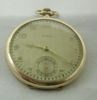 Vintage Lovely Art Deco Dial Rolled Gold Tempo Open Faced Pocket Watch 
