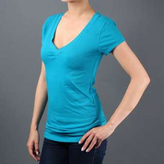 Casual Women/Junior Basic Plain Short Sleeve V NECK Stretch Slim T 