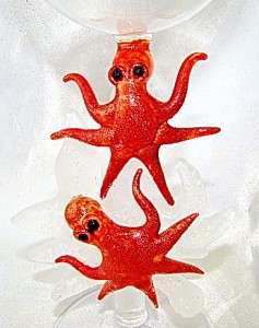 New Hand Blown Red Octopus Wine Glass Sparkling  