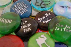 Colored Glass Imprinted Recovery Sobriety Stones  