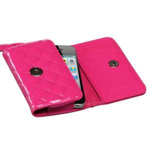   4S Quilted Leather Luxury Wallet Case Pouch Flip Cover Glossy Hot Pink