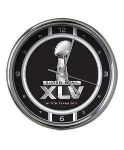 XLV 2011 Super Bowl Chrome Wall Clock NIB NFL Memory Co  