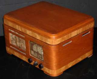Vintage 42 Packard Bell Portable Deco Blonde Tube Radio Phonograph 