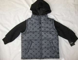 HURLEY toddler boys 3T poly vest fleece jacket hoodie sweatshirt gray 