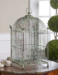   World Decorative Bird Cage Accent With 4 Little Birds Distress Finish
