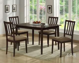 5PC LOW SHEEN ESPRESSO DINING DINETTE WOOD TABLE SET  