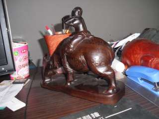 carving child on back water buffalo sculpture engraving  