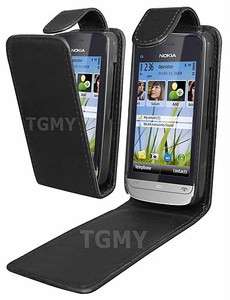   BLACK LEATHER FLIP CASE COVER POUCH FOR NOKIA C5 03