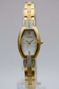 New Elgin Pearl Dial Austrian Crystals Gold Bracelet Women Watch EG301 