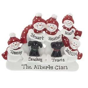  Family of 5 with 2 Black Dogs Christmas Ornament