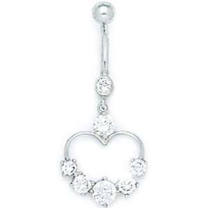  Solid 14k White Gold Cubic Zirconia Classy Heart Belly 