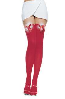 Opaque Thigh High Stockings with Marabou Puff, Satin Bow, And Bell for 