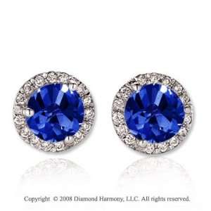  14k White Gold 4 Carat Blue Sapphire Diamond Stud Earrings 