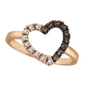  White and Champagne Diamond Heart Shaped Ring 14k Rose 