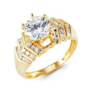  Solid 14k Yellow Gold Round CZ Large Crown Fashion Ring Jewelry