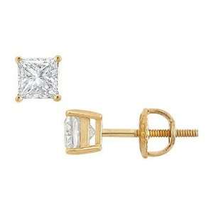   Gold  Princess Cut Diamond Stud Earrings   0.75 CT. TW. Jewelry
