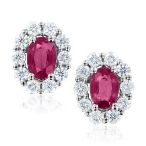 Natural Ruby and Diamond Earrings in 18k White Gold (G, SI2, 1.90 cttw 