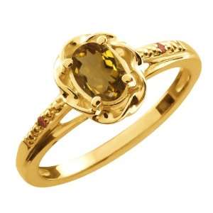   Oval Whiskey Quartz Cognac Red Diamond 18K Yellow Gold Ring Jewelry