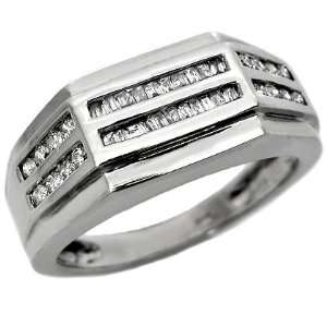Mens .70ct Round Baguette Diamond Wedding Ring Band 14k White Gold (10 