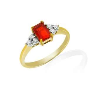  9ct Yellow Gold Fire Opal & Diamond Ring Size 5 Jewelry
