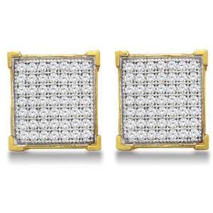  Gold Micro Pave Set Round Diamond Square Shape Setting Stud Earrings 