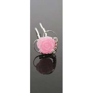  Light Pink Rose Flower Heart Crystal Rhinestone Hair Pin 
