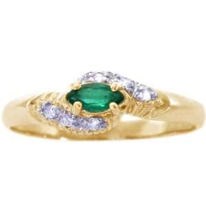   Yellow Gold Diamond Clustered Marquis Promise Ring Emerald, size7.5