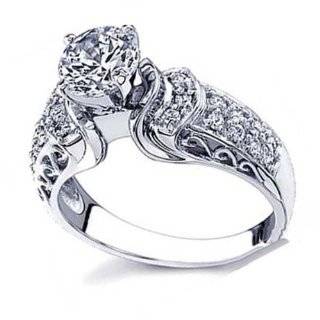  14K White Gold Vintage Style Semi Mount Diamond Engagement Ring 
