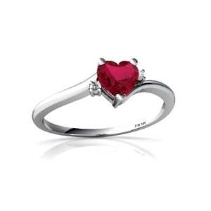  14K White Gold Heart Created Ruby Ring Size 4 Jewelry