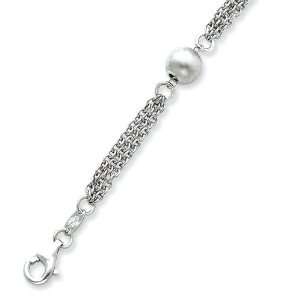  Sterling Silver Satin Bead Bracelet Length 7.5 Jewelry
