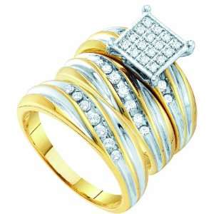   Gold .52CT Round Cut Diamond Wedding Engagement Bridal Trio Ring Set