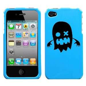 black angry hovering ghost design on sky blue turquoise phone case for 