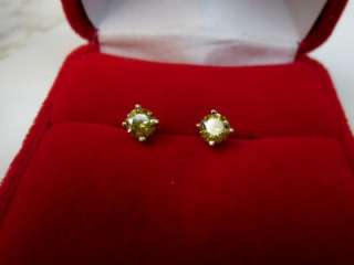 CARAT ROUND CANARY YELLOW DIAMOND SOLITAIRE STUD EARRINGS 10K GOLD 