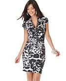    XOXO Dress, V Neck Short Sleeve Leopard Printed Shirt Dress 