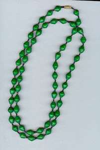 Leaf Green 40 Hand Made African Paper Bead Necklace  