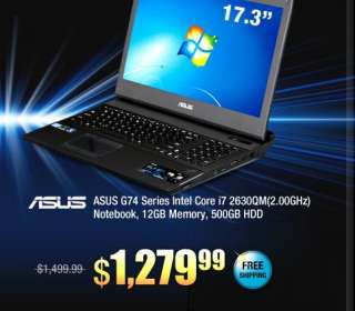 ASUS G74 Series Intel Core i7 2630QM(2.00GHz) Notebook, 12GB Memory 