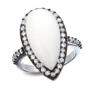  LONG PEAR WHITE AGATE RING CHELINE Jewelry