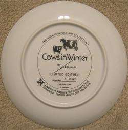 American Folk Art COWS IN WINTER Franklin Mint Plate  