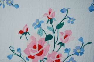 40s AMERICAN BEAUTY Rose Applique Antique Quilt ~WOW  