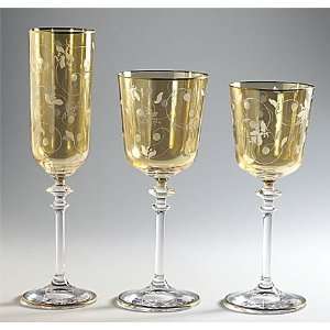 Intrada Italy Amber Wine Glasses with Lucy Design & Gold Trim (4 