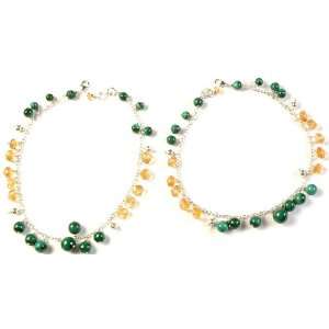  Citrine and Malachite Anklets (Price Per Pair)   Sterling 