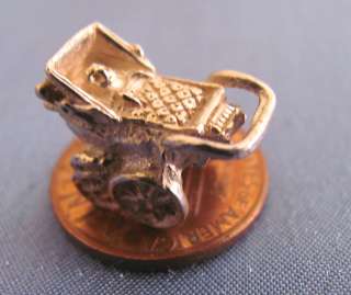 Vintage 3Grm STERLING Silver 3D CHARM BABY PRAM Buggy Carriage 4 