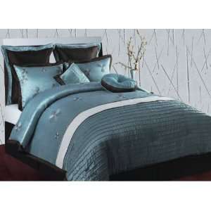 Piece Floral Pleated Aqua Blue, King Size, Comforter Set, Bed in Bag