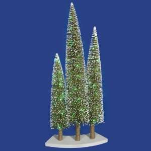   Green & Gold Glitter Artificial Mini Village Christmas Tree Trio Set