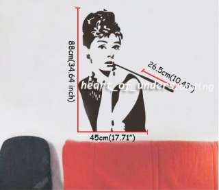 Removable Audrey Hepburn Black Vinyl Paper Mural Wall Sticker Decal 